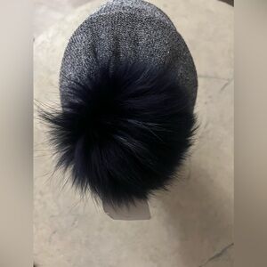 NAVY BLUE AND SILVERY SPARKLING KNIT CAP WITH WARM FUR INSIDE… NEW WITH TAGS. OS